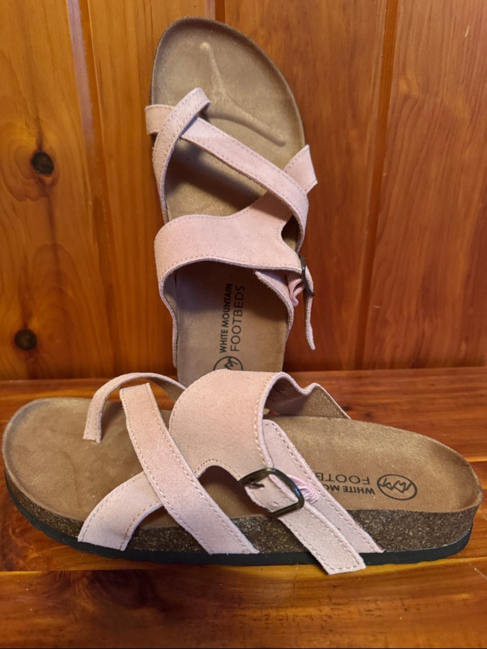 White Mountain Blush Suede Crisscross Buckle Sandals